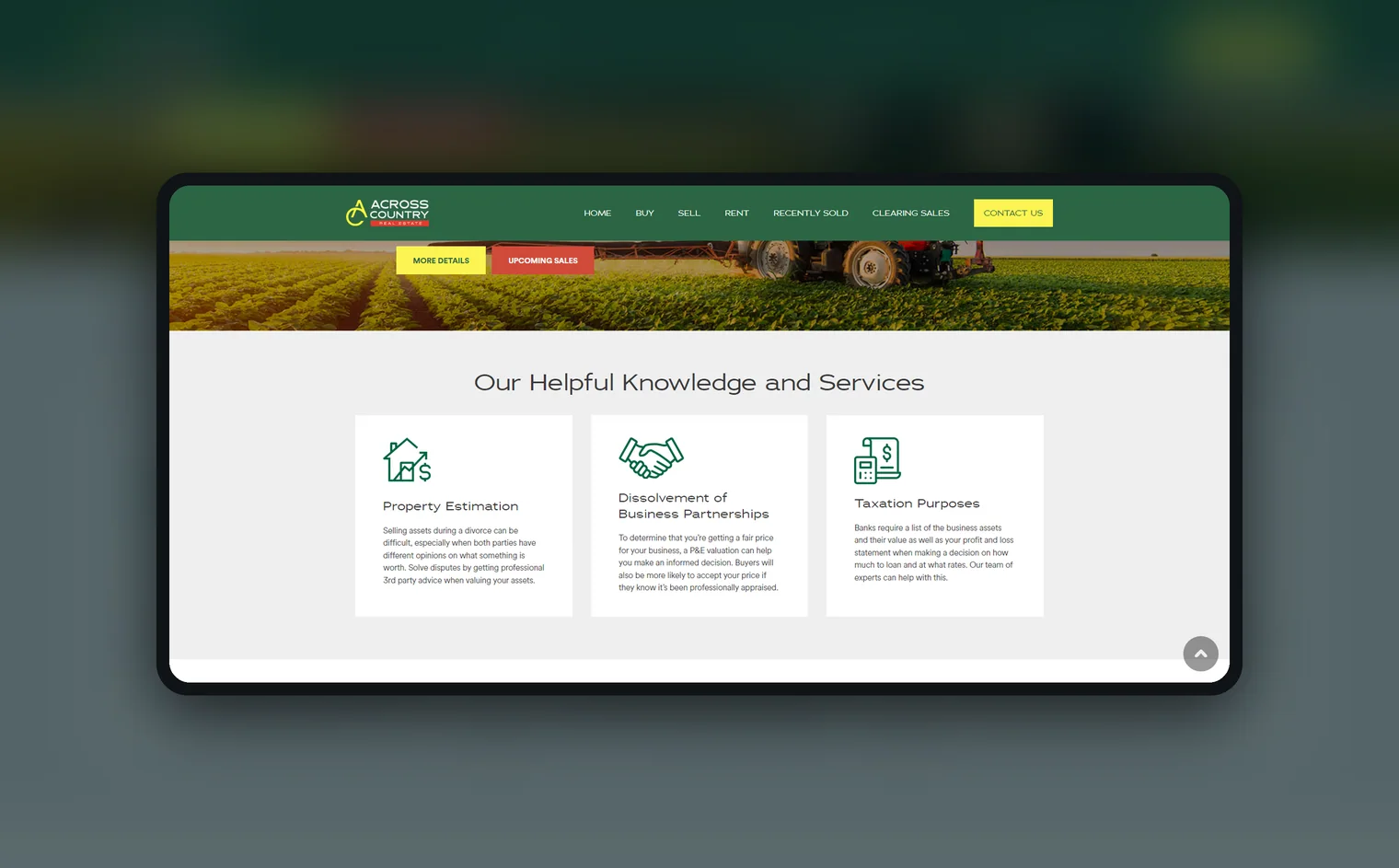 Across Country Real Estate website by Balar Media Group, more of the design