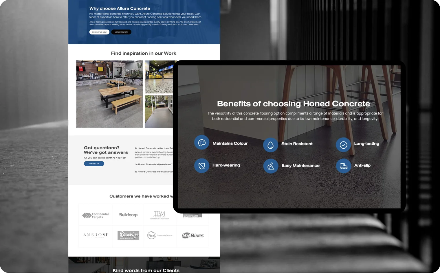 Allure Concrete Solutions website design by Balar Media Group (detail)