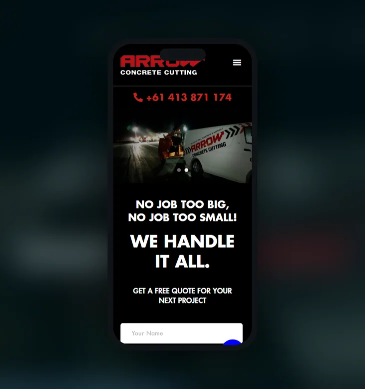 Arrow Concrete Cutting mobile website by Balar Media Group