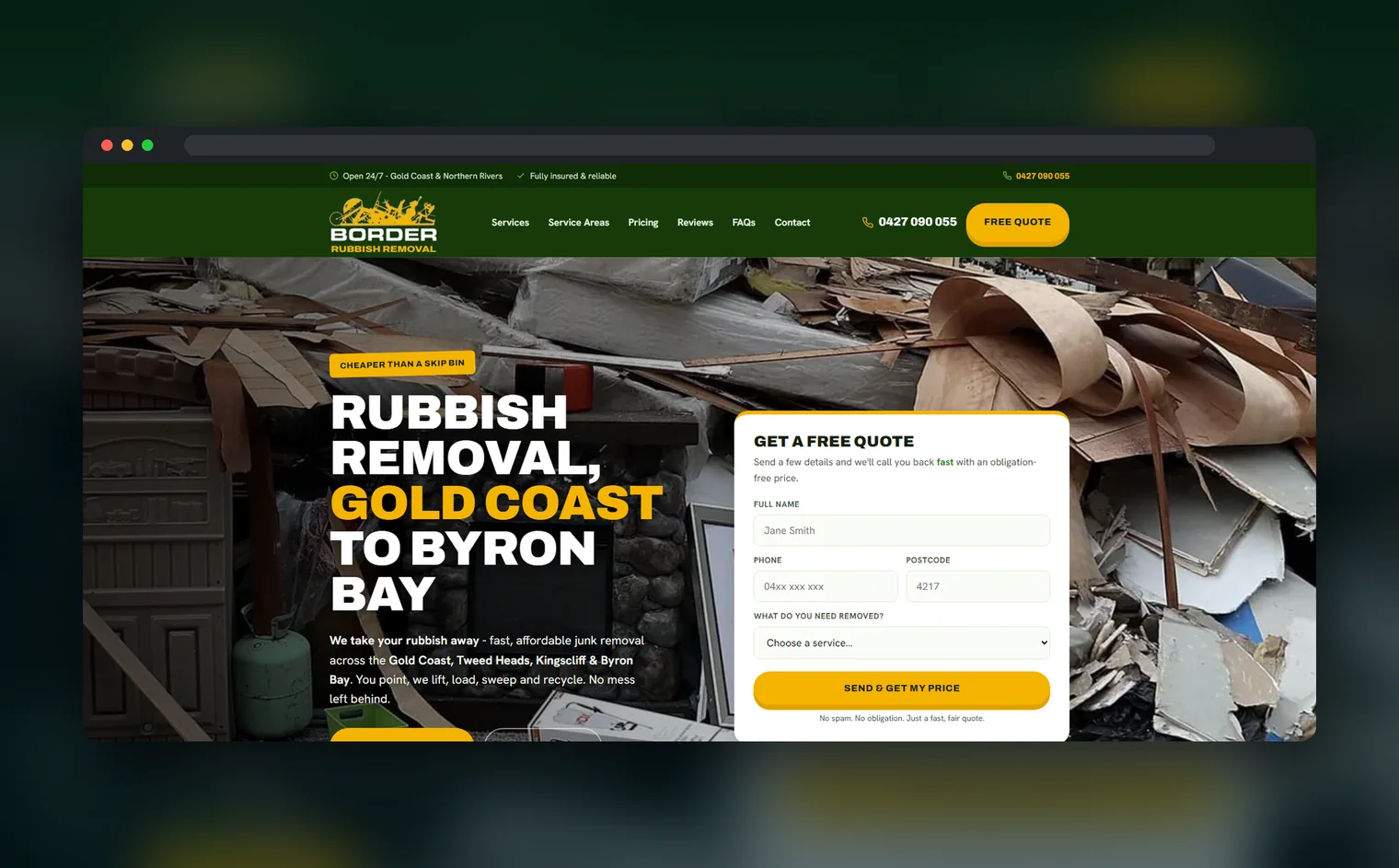 Border Rubbish Removal website design by Balar Media Group