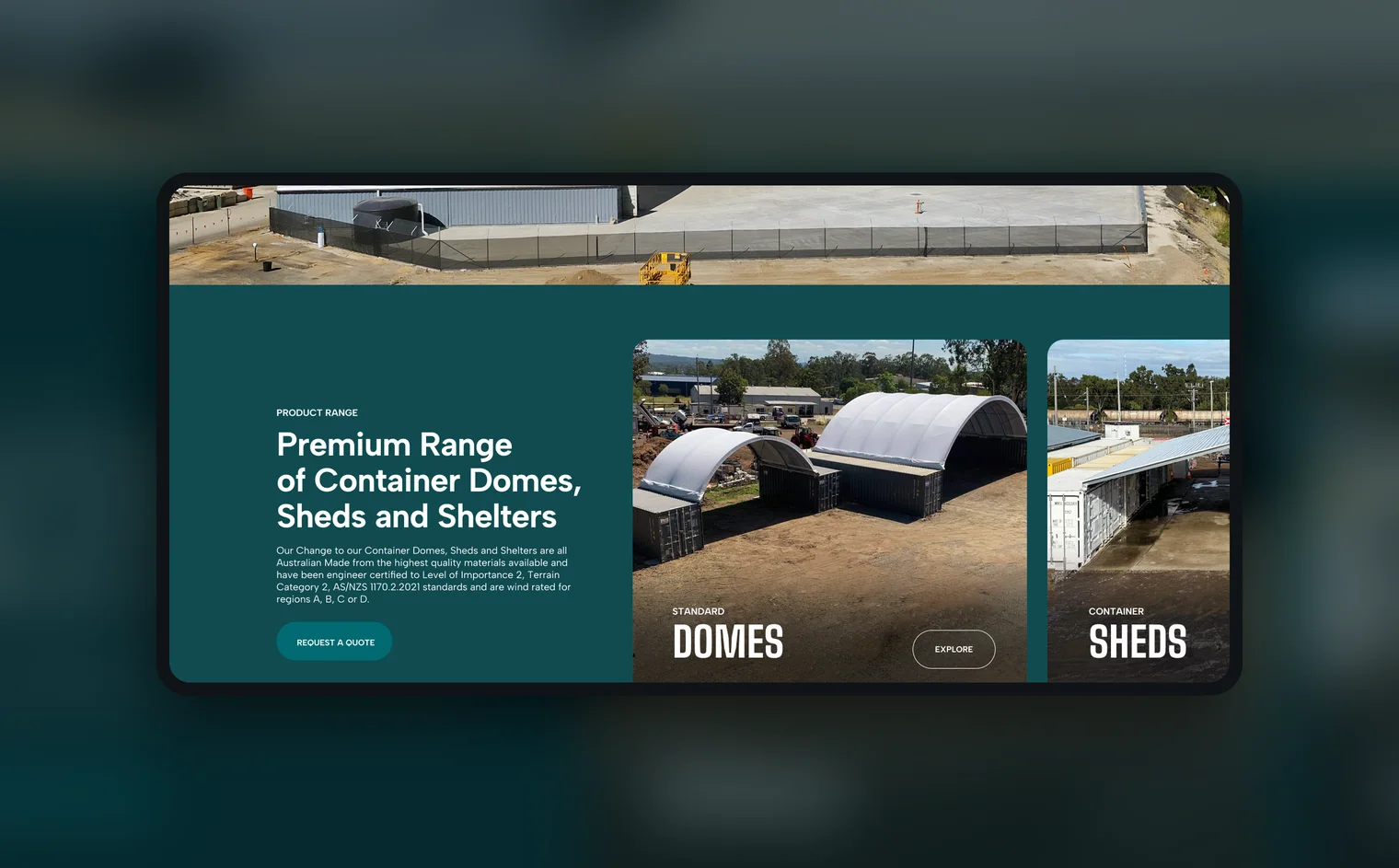 Container Domes Australia website by Balar Media Group, more of the design