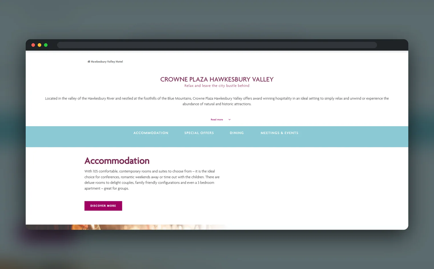 Crowne Plaza Hawkesbury Valley website design by Balar Media Group