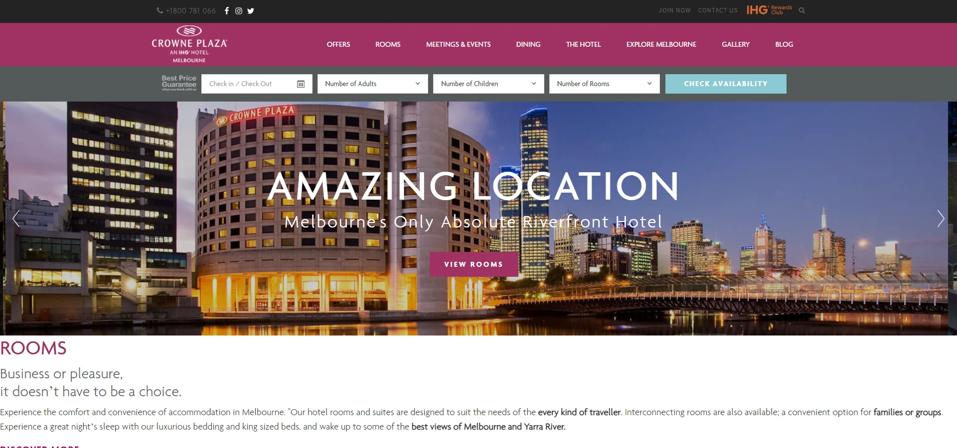 Crowne Plaza Melbourne website by Balar Media Group