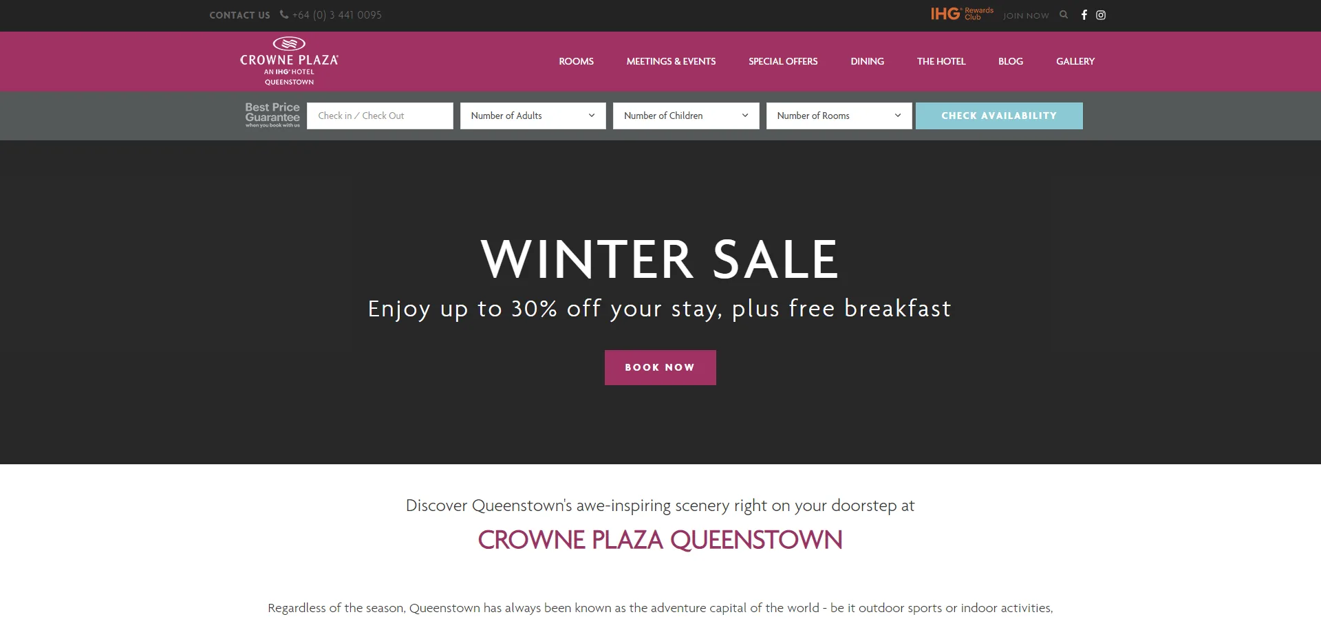 Crowne Plaza Queenstown website by Balar Media Group