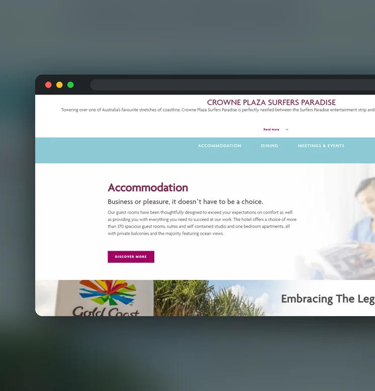 Crowne Plaza Surfers Paradise website by Balar Media Group