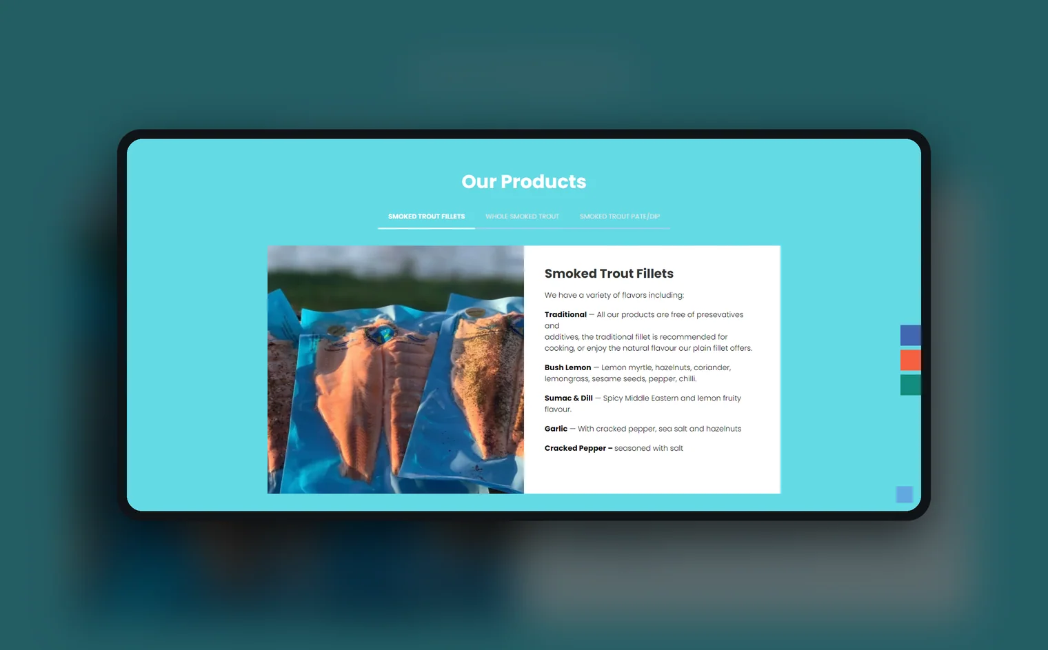 Deano's Smoked Trout website by Balar Media Group, more of the design