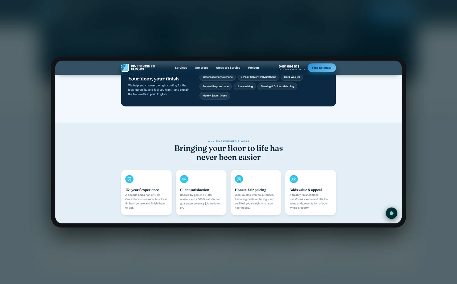 Fine Finished Floors website by Balar Media Group, more of the design
