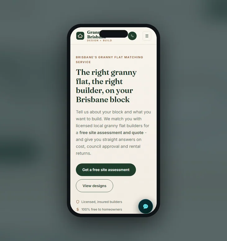 Granny Flats Brisbane mobile website by Balar Media Group