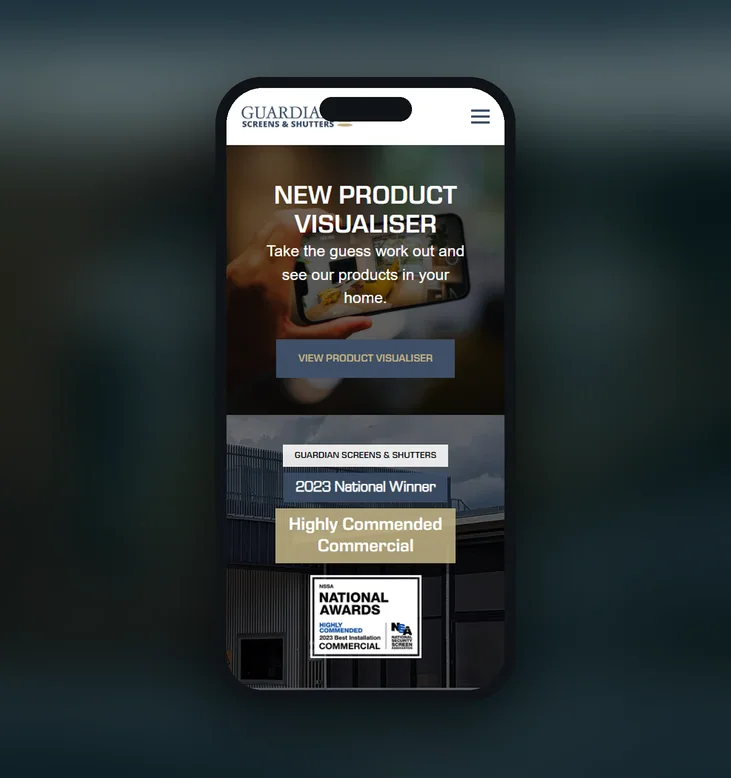 Guardian Screens & Shutters mobile website by Balar Media Group