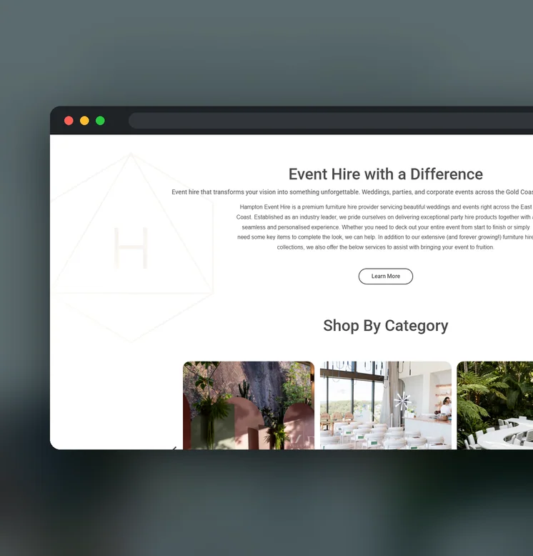 Hampton Event Hire website by Balar Media Group