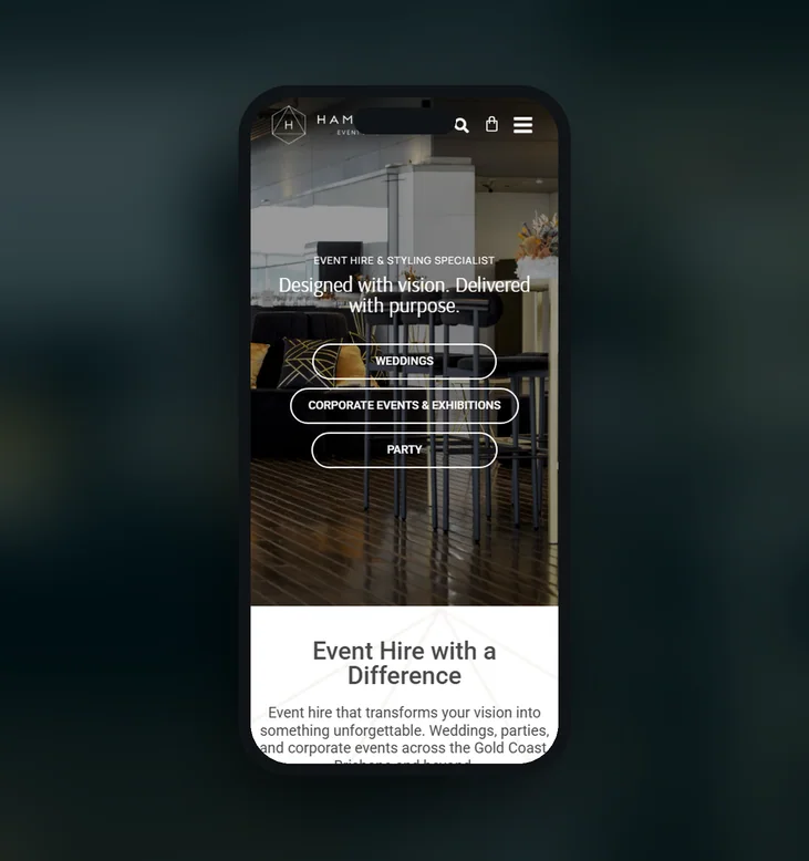 Hampton Event Hire mobile website by Balar Media Group