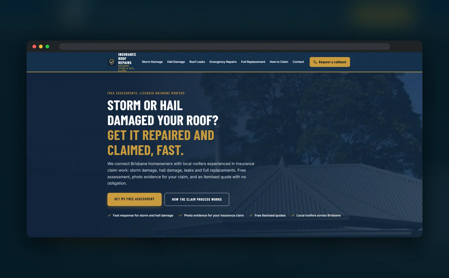Insurance Roof Repairs Brisbane website design by Balar Media Group