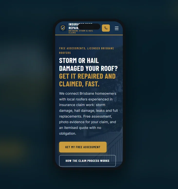 Insurance Roof Repairs Brisbane mobile website by Balar Media Group