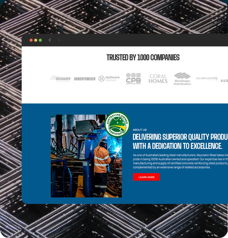 Neumann Steel website by Balar Media Group, mobile and brand detail