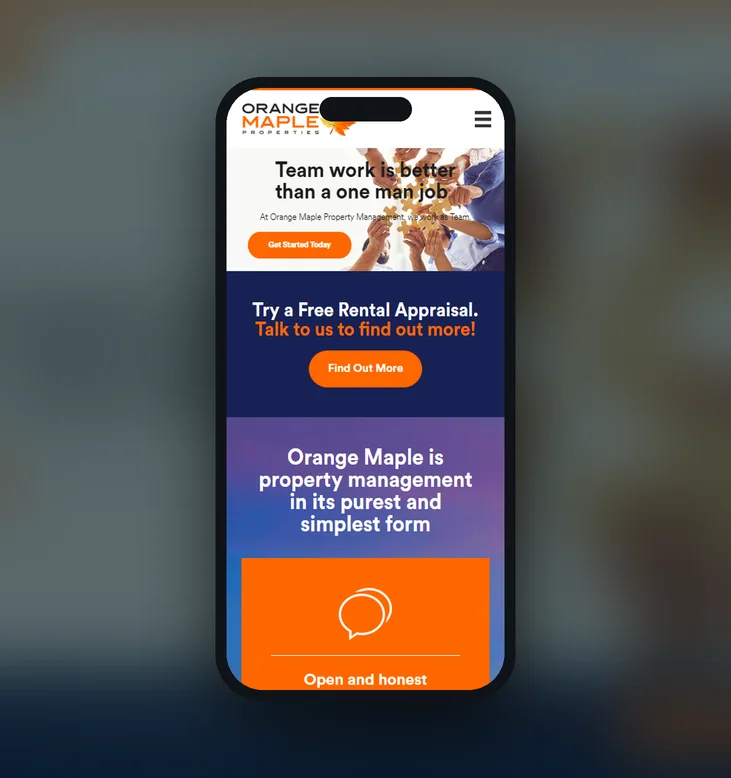 A section of the Orange Maple Property Management website, designed by Balar