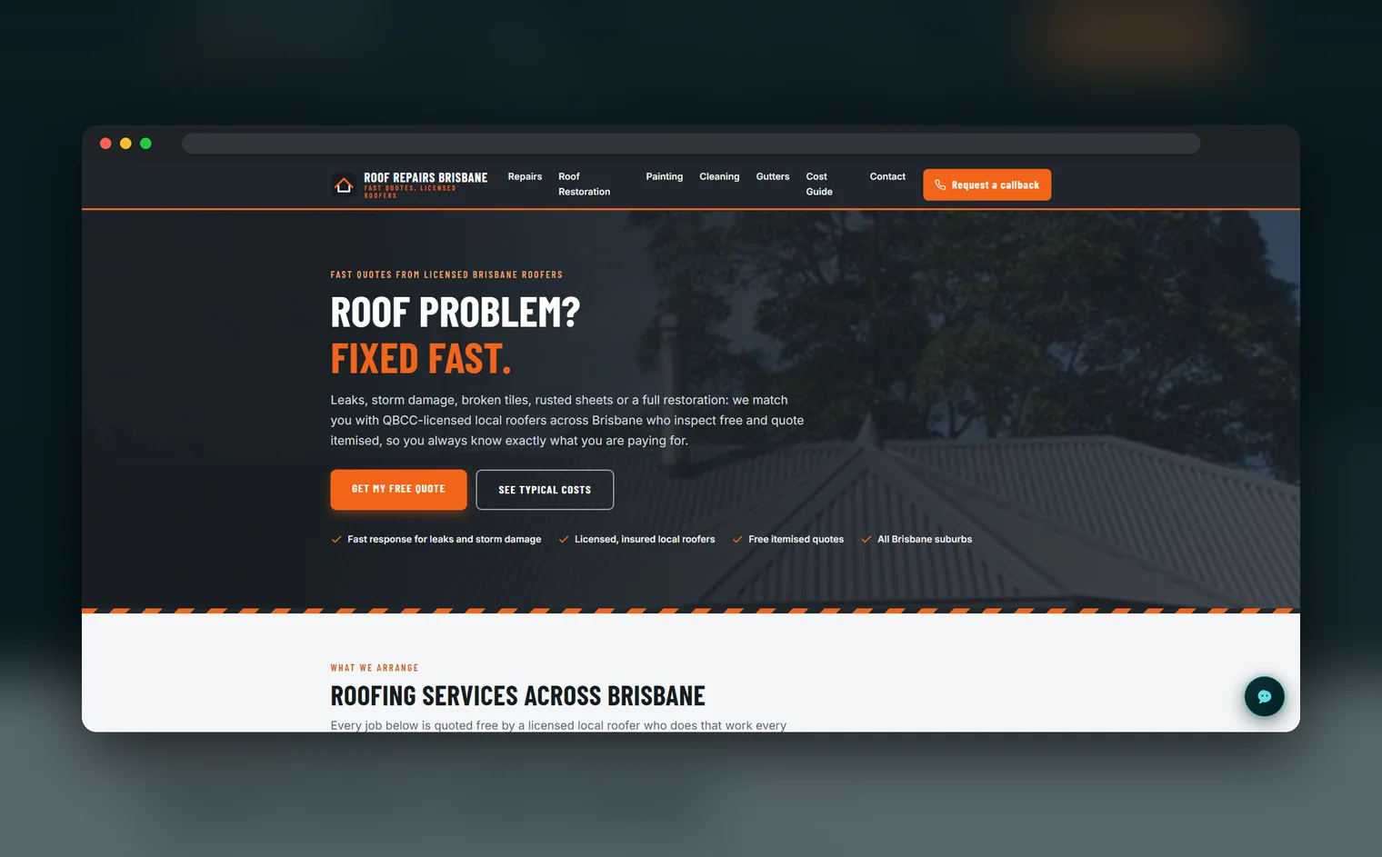 Roof Repairs Brisbane website design by Balar Media Group