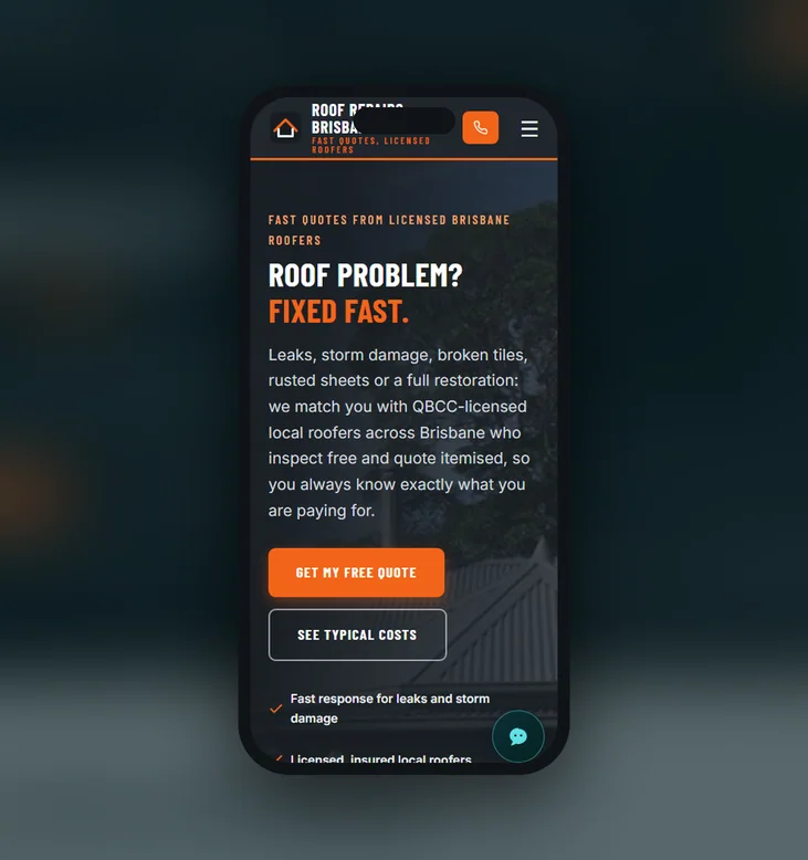 Roof Repairs Brisbane mobile website by Balar Media Group