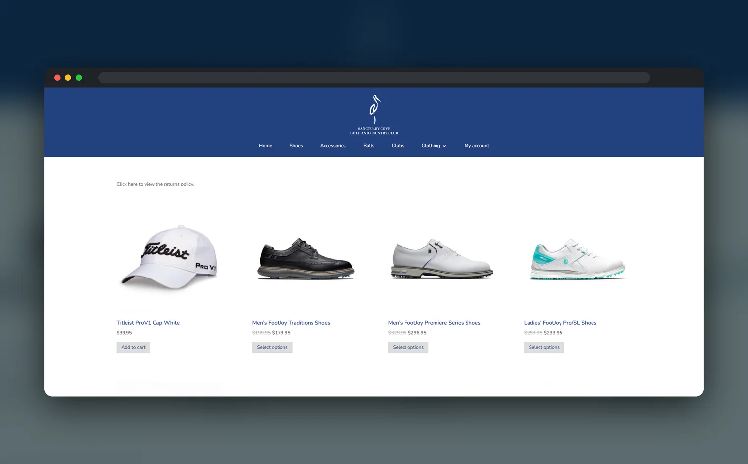 Sanctuary Cove Golf Shop website design by Balar Media Group