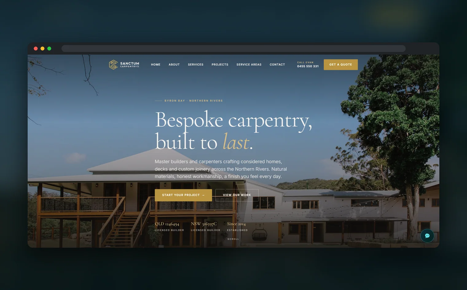 Sanctum Carpentry website design by Balar Media Group