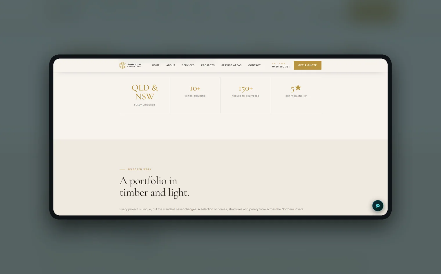Sanctum Carpentry website by Balar Media Group, more of the design