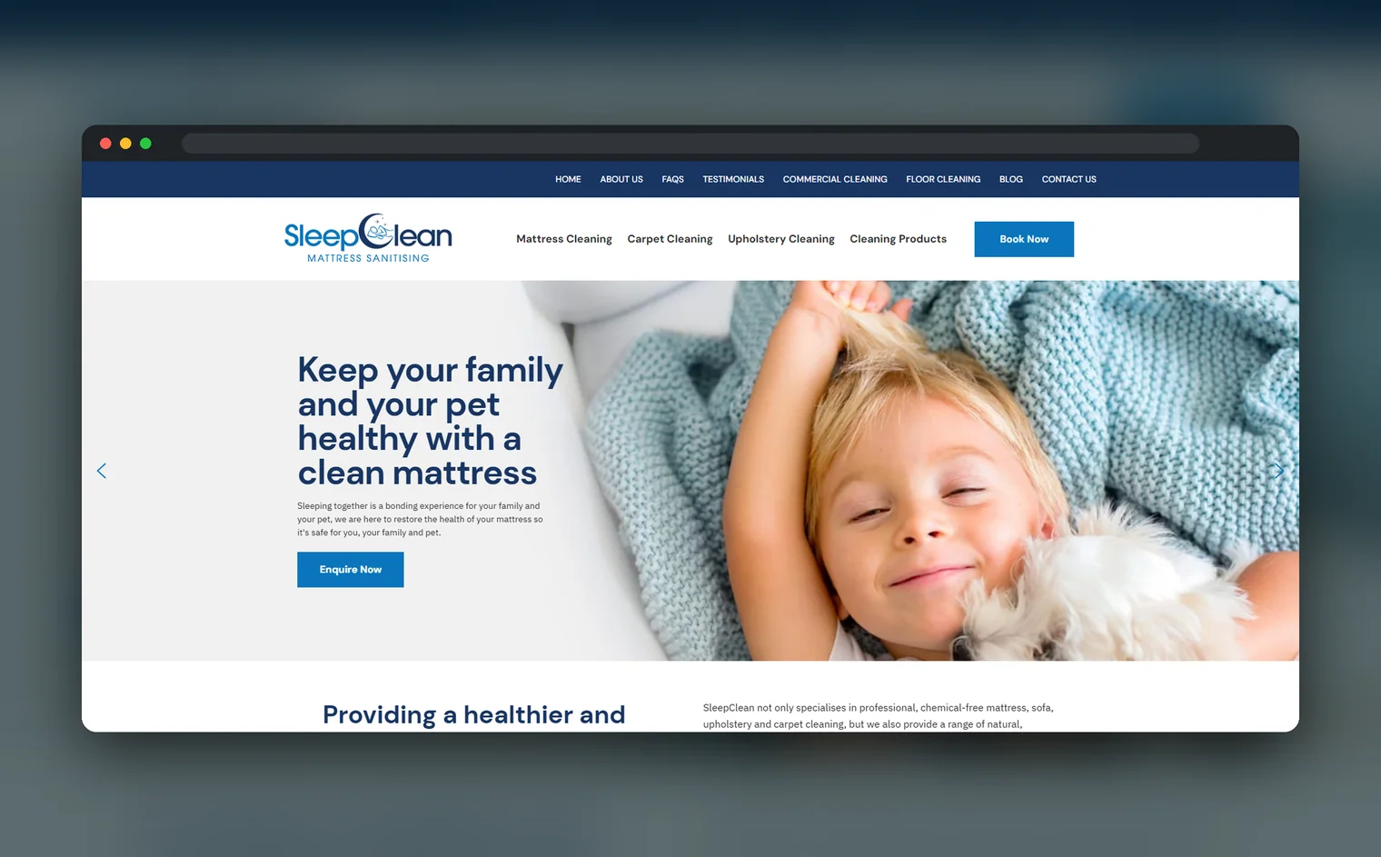 SleepClean website design by Balar Media Group