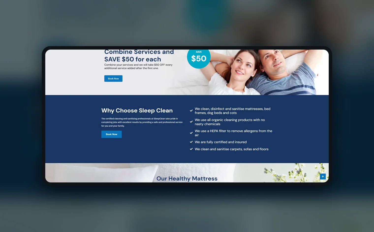 SleepClean website by Balar Media Group, more of the design