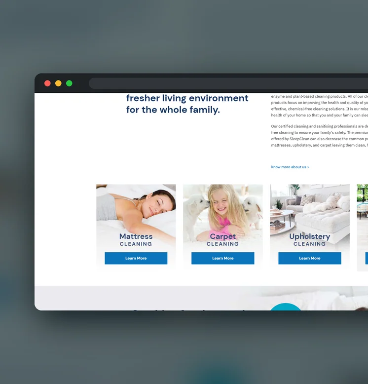 SleepClean website by Balar Media Group