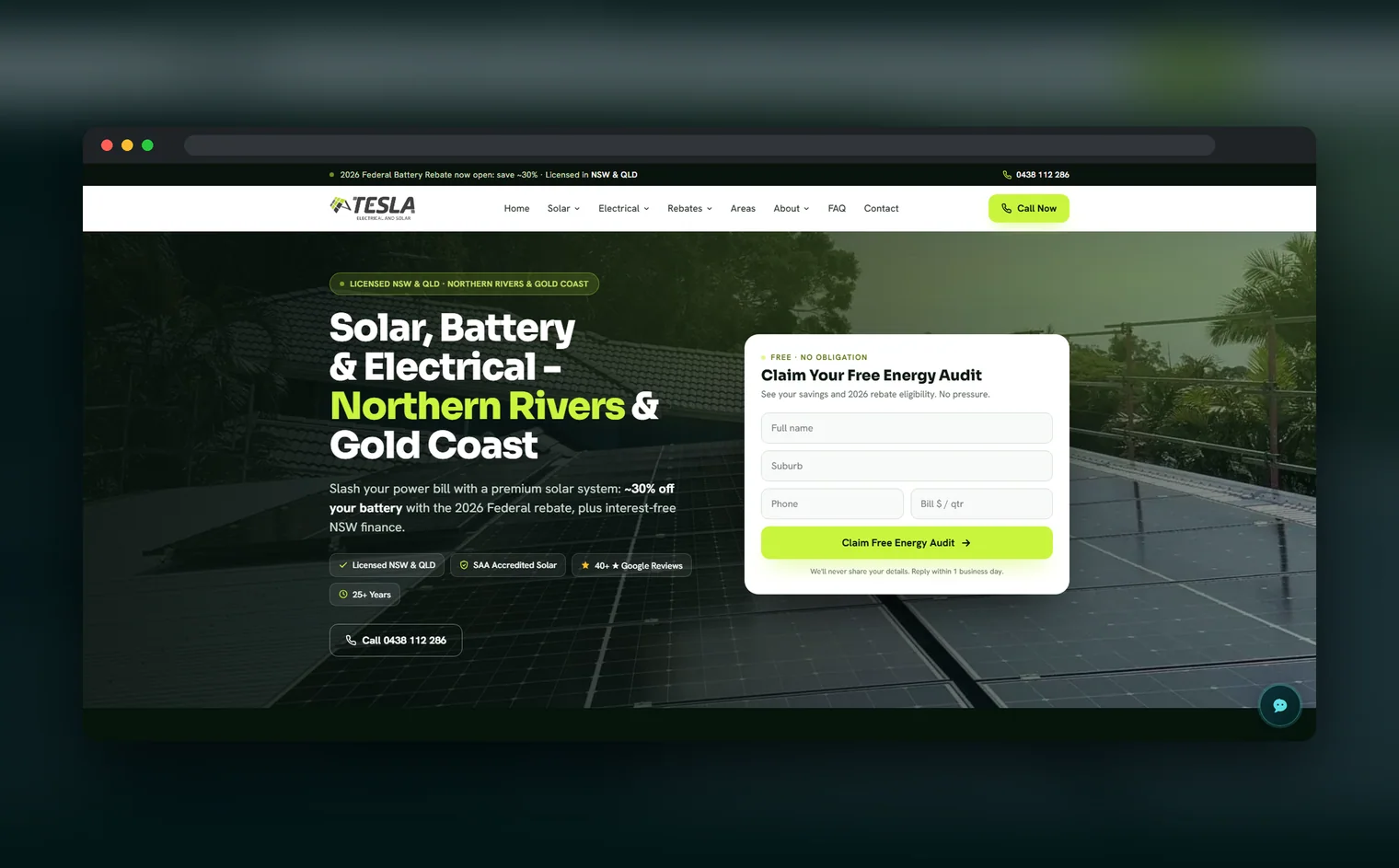 Tesla Electrical website design by Balar Media Group