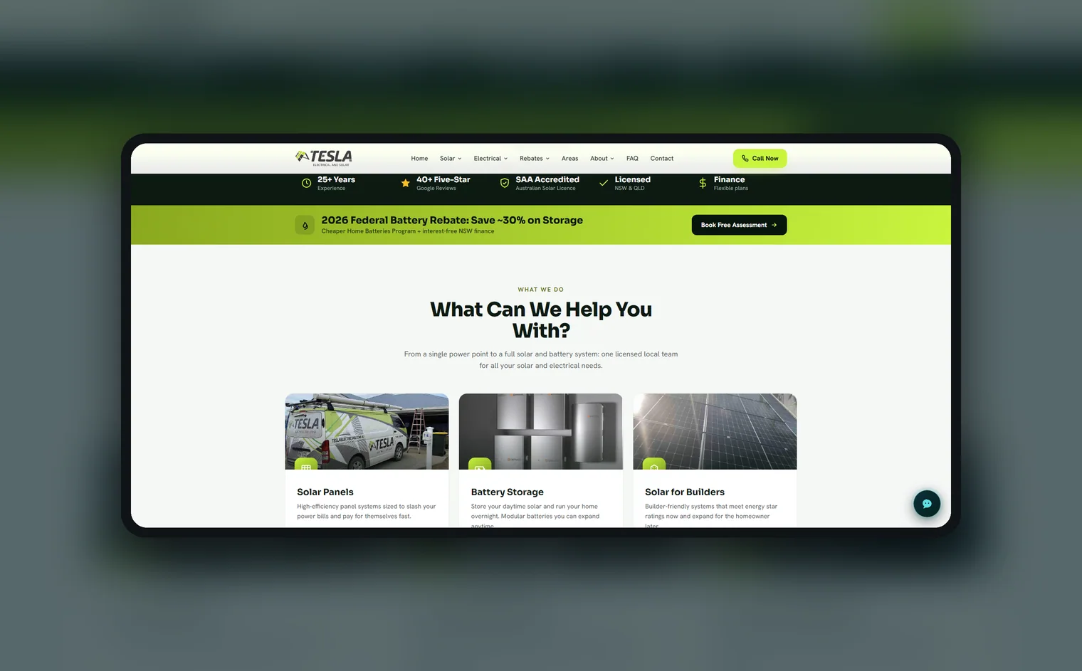 Tesla Electrical website by Balar Media Group, more of the design