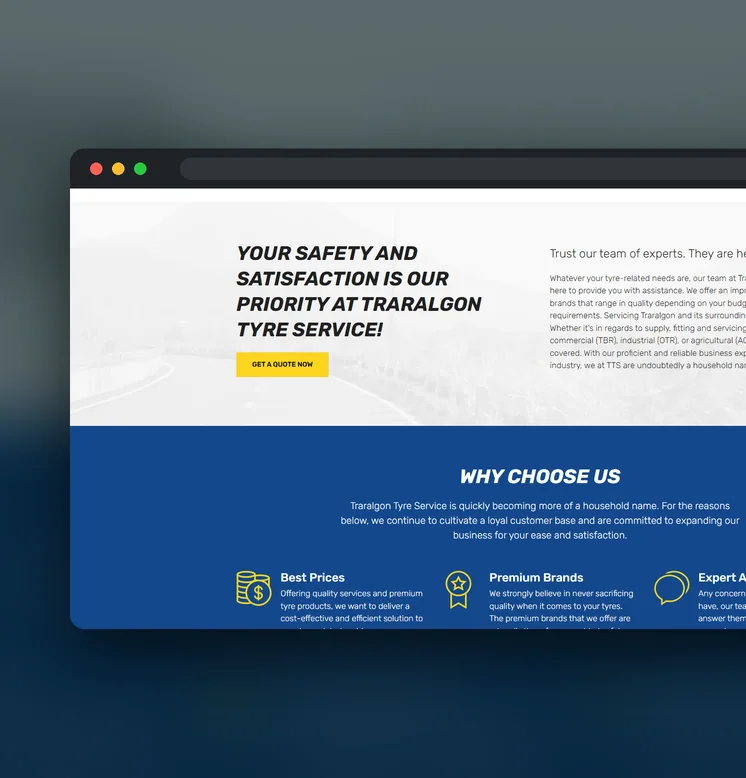 Traralgon Tyre Service website by Balar Media Group