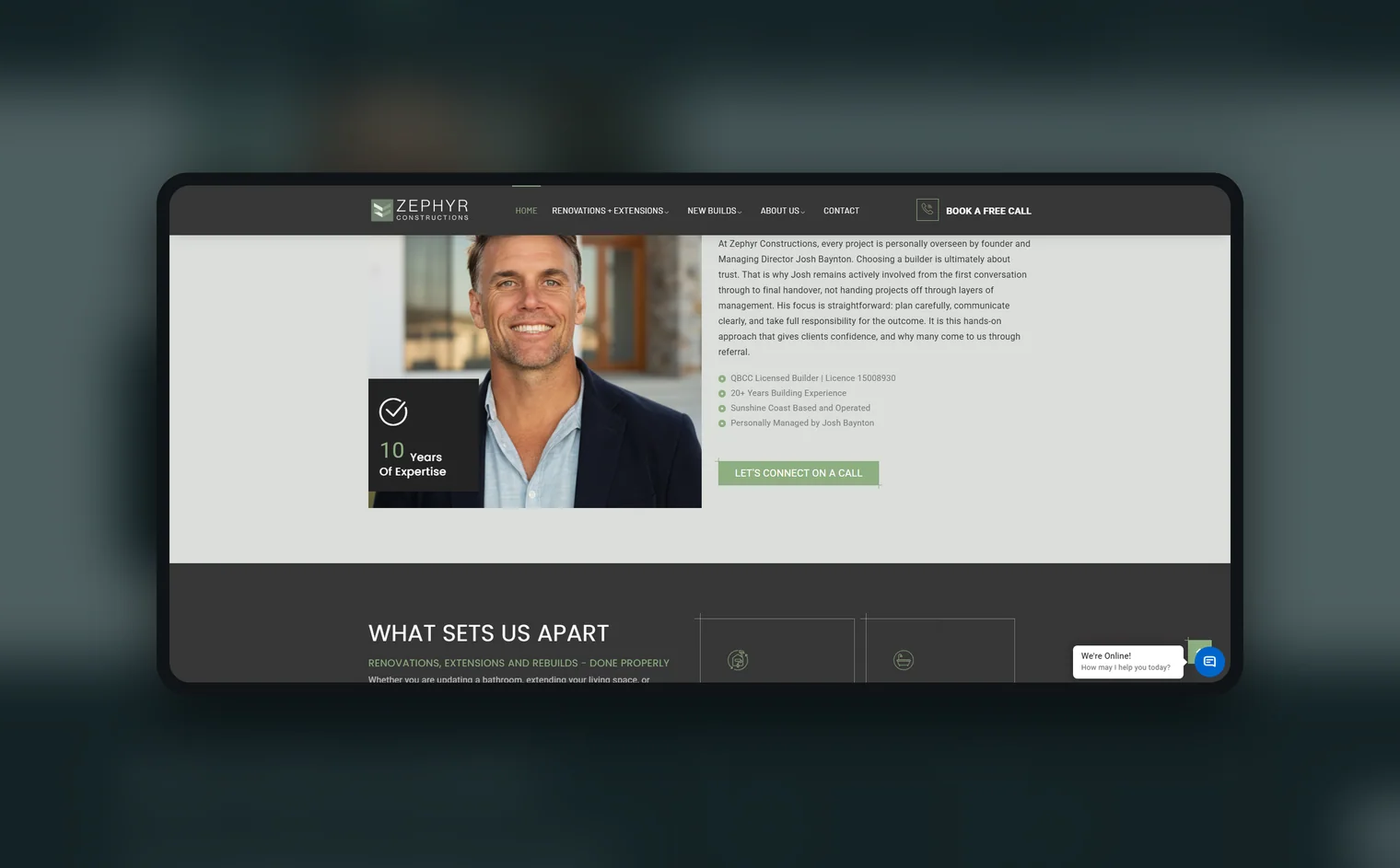 Zephyr Constructions website by Balar Media Group, more of the design
