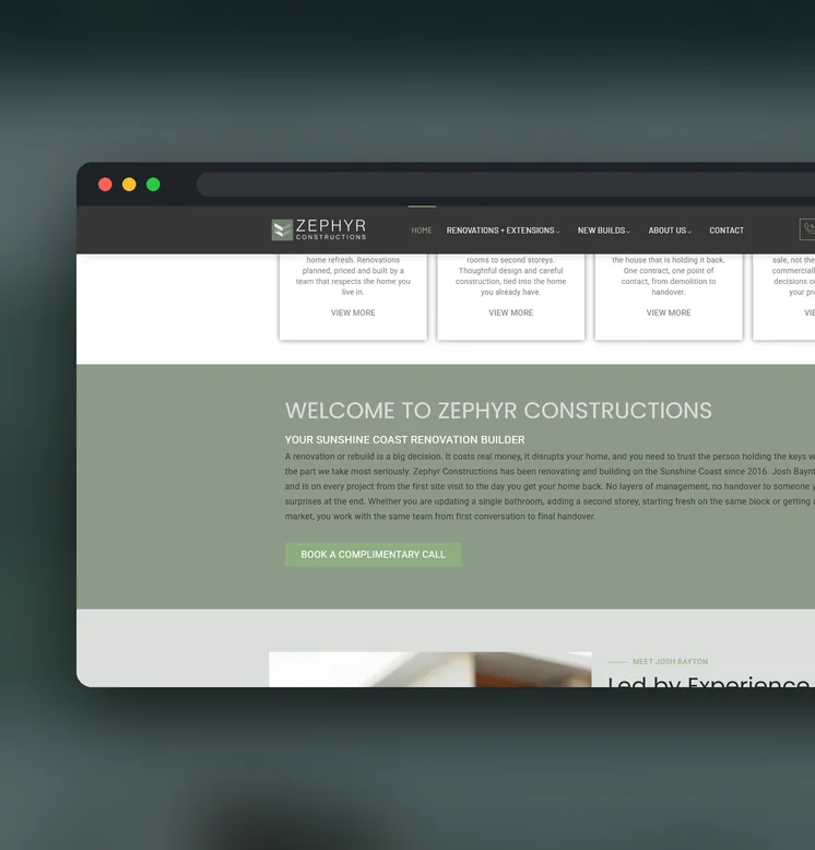 Zephyr Constructions website by Balar Media Group