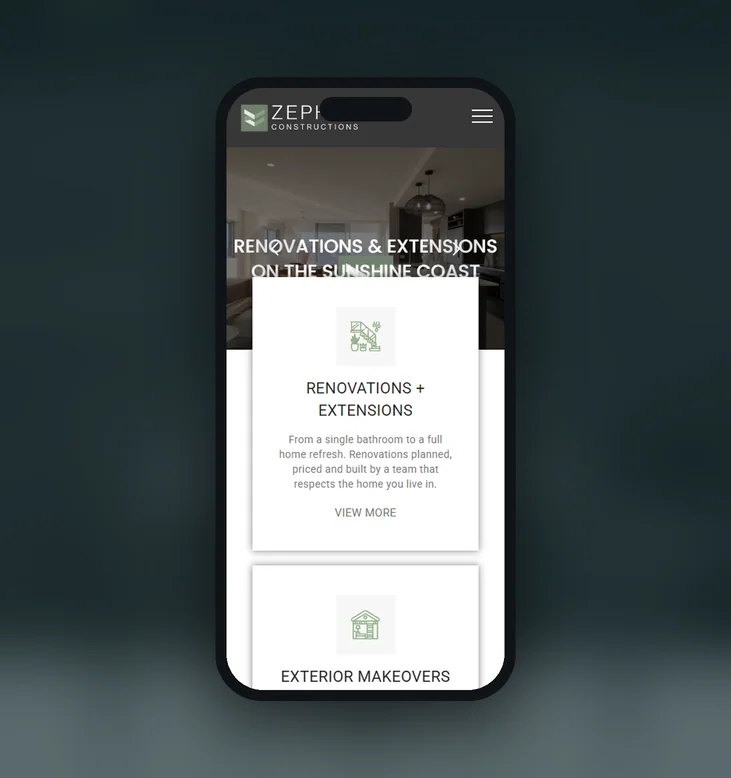 Zephyr Constructions mobile website by Balar Media Group