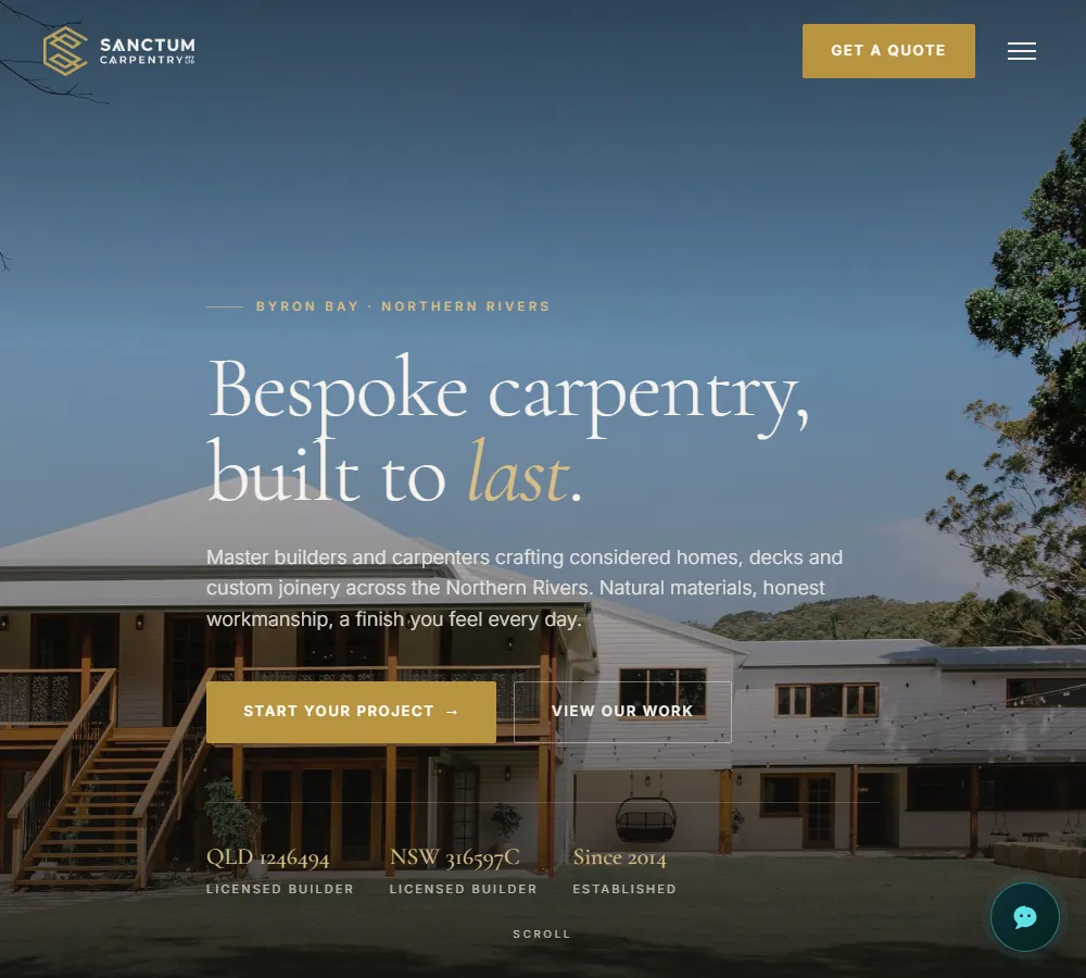 The Sanctum Carpentry website, designed and built by Balar