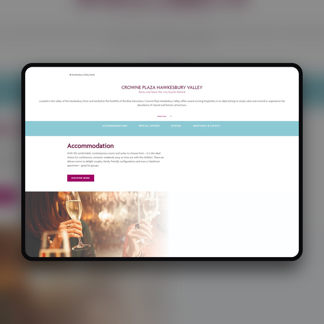 Crowne Plaza Hawkesbury Valley website by Balar Media Group