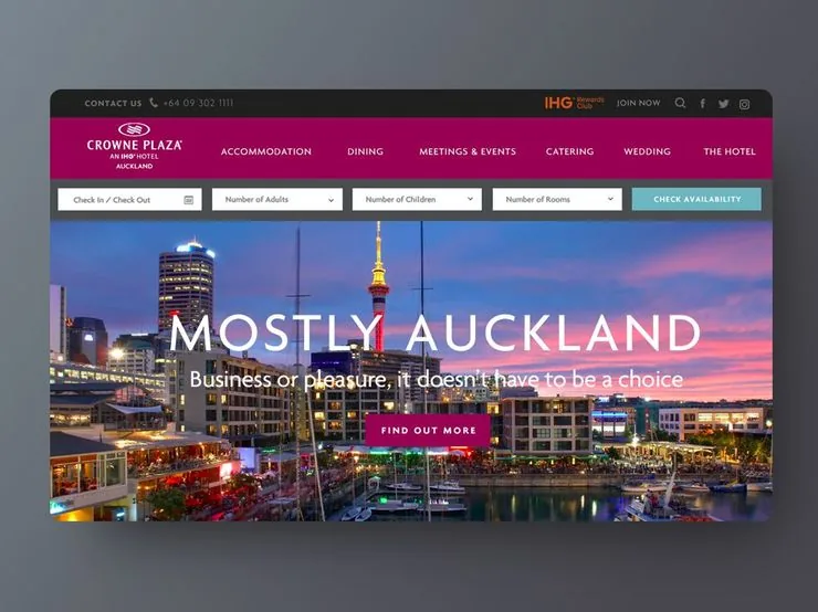 Crowne Plaza Auckland hotel website by Balar Media Group