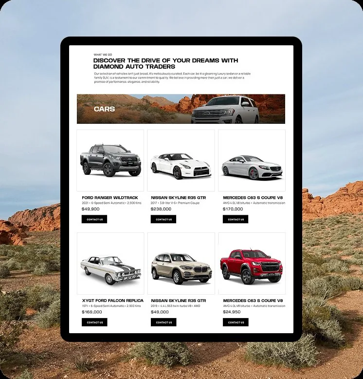 Diamond Auto Traders vehicle listings designed by Balar Media Group